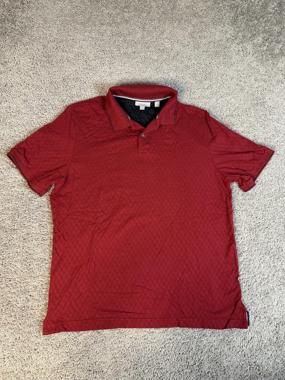 Ted Baker Polo Shirt Mens L Red Geometric Short Sleeve 100% Cotton Collared